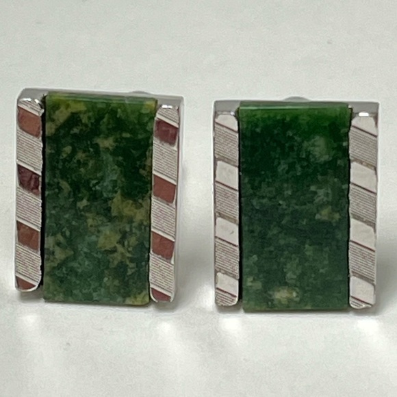 VTG Dante Jade Jadite Cuff Links Men’s cufflinks vintage silver green - Picture 2 of 12